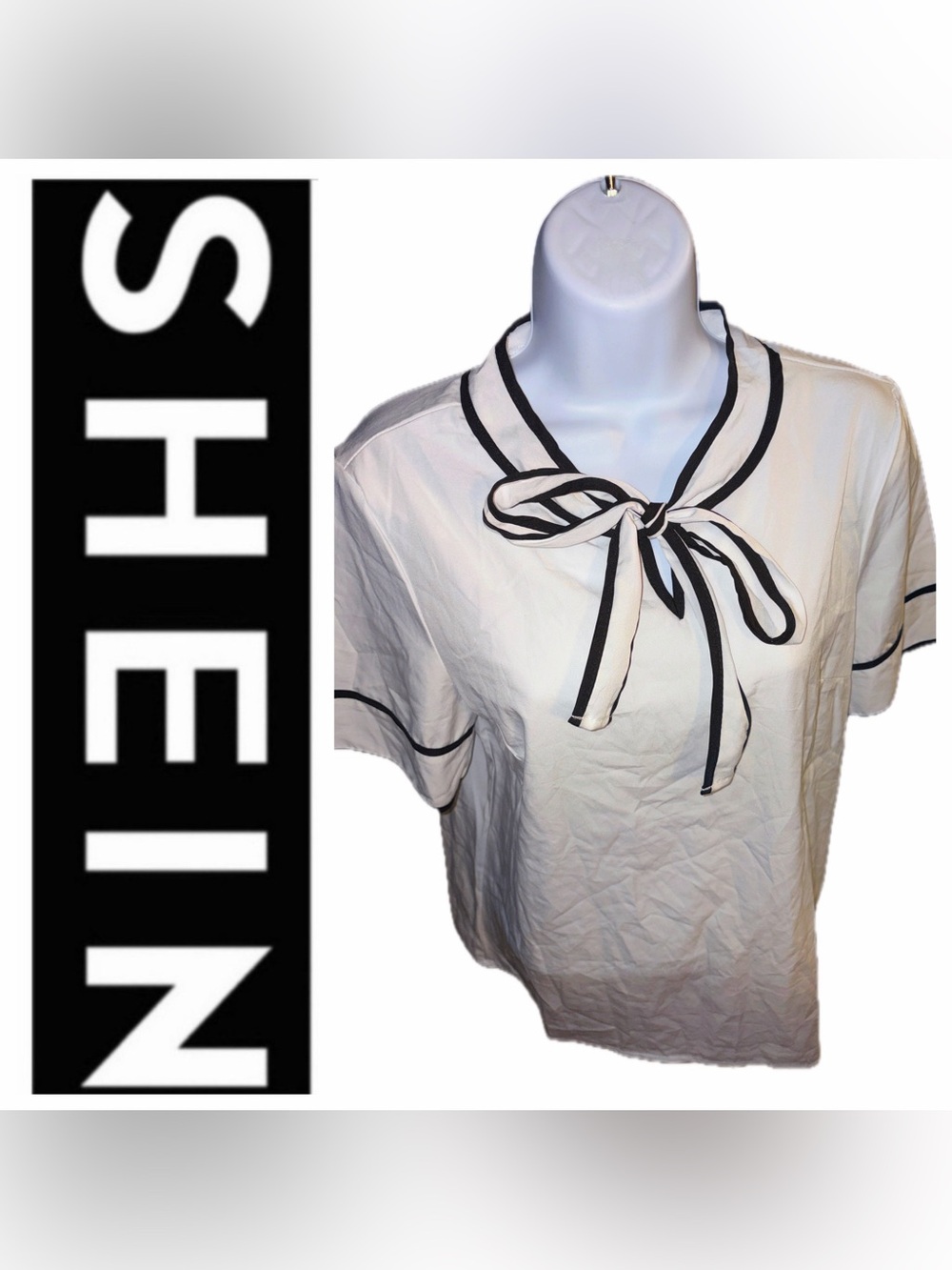 SHEIN Tie- Neck Blouse 🤍🖤